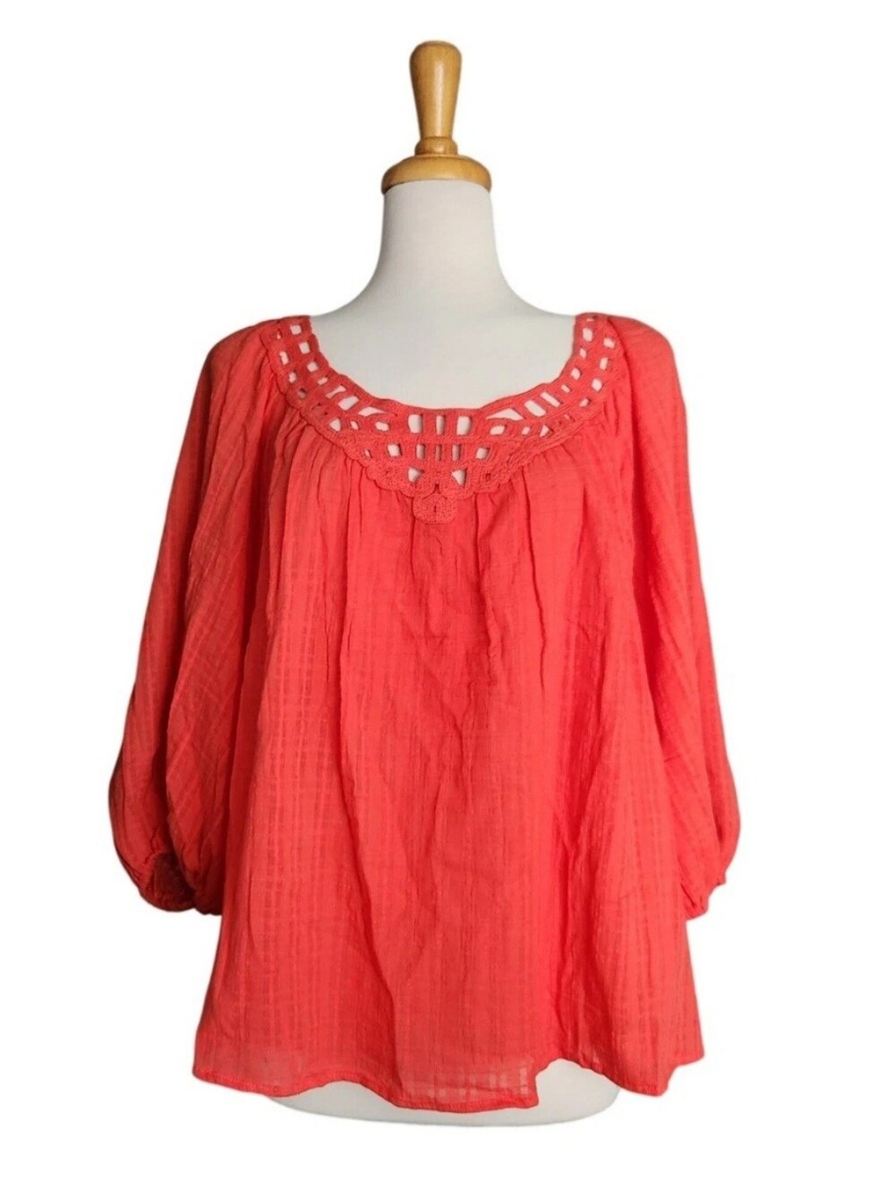 Max Studio London Crochet Tunic Ballon Sleeve Blouse Women's Size 2X Orange